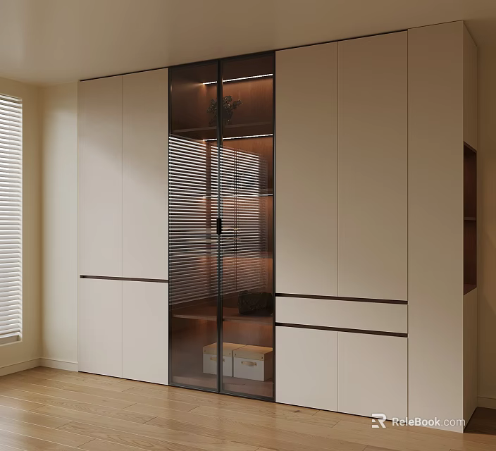 Modern Wardrobe Interior Design With Glass Door White Finish And Wooden Floor 3d model 