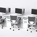 Modern White Office Desk With Multiple Computer Monitors And Office Chairs 3d model