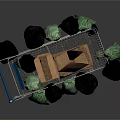 Metallic Shopping Cart With Blue Handle Filled With Black Green And Orange Bags