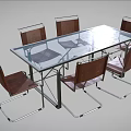 Modern Glass Top Dining Table And Chairs Set With Brown Seats And Metal Frame