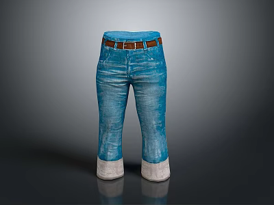 Comfortable Stylish Blue Denim Jeans With Brown Belt And White Fleece Cuffs 3d model