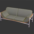 Gray Two Seater Sofa With White Metal Frame And Wooden Armrests Modern Design