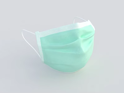 Light Green Disposable Face Mask With White Ear Loops On Light Colored Background 3d model