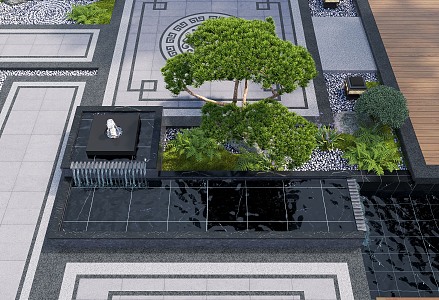 New Chinese style waterscape water fountain landscape plant landscape sketch stacked water 3d model