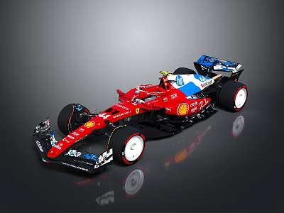 Red Race Car Featuring Shell Logo Blue White Accents White Wheels And Streamlined Design 3d model