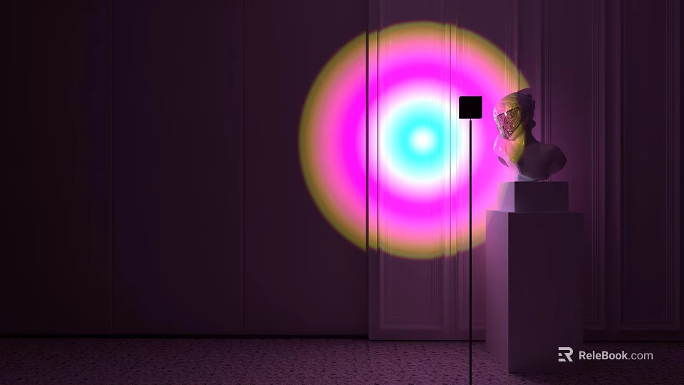 Modern Floor Lamp With Colorful Light Projection And White Pedestal Statue 3d model 