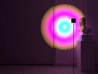 Modern Floor Lamp With Colorful Light Projection And White Pedestal Statue 3d model