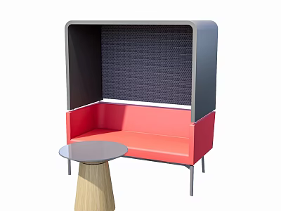 Modern Booth Sofa With Red Upholstered Seat Black Frame And Small Round Table 3d model