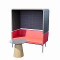 Modern Booth Sofa With Red Upholstered Seat Black Frame And Small Round Table