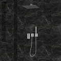 Modern Wall Mounted Shower Head in Bathroom With Gray Marble Wall and Handheld Fixture