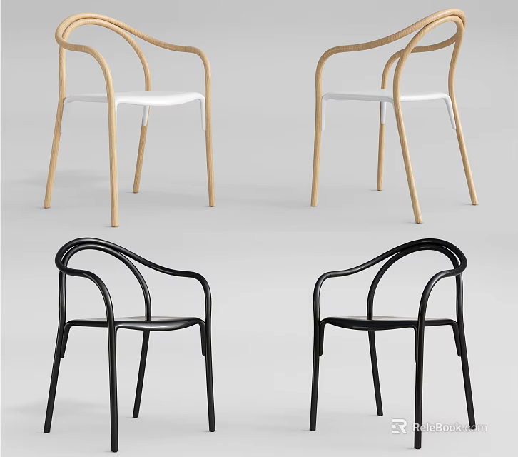 Modern Light Colored And Black Dining Chairs With Curved Armrests White And Black Seats 3d model 