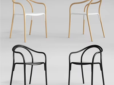 Modern Light Colored And Black Dining Chairs With Curved Armrests White And Black Seats 3d model