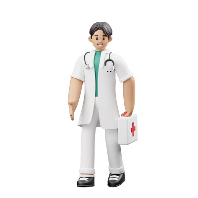 Man Doctor Wearing White Coat With Stethoscope Holding First Aid Kit 3d model