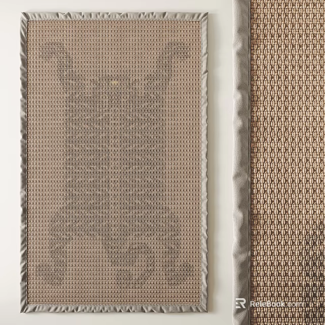 Modern Square Carpet With Woven Geometric Pattern Neutral Tones And Fringe Details 3d model 