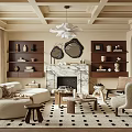 French Middle Style Living Room Clouds Sofa Coffee Table Single Sofa Single Chair Display Cabinet Fireplace Floor Lamp 3d model