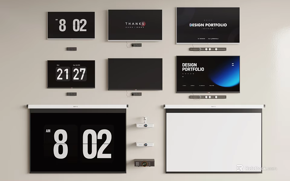 Advanced Projection Monitoring Setup Featuring Multiple Screens Time Display And Design Showcase 3d model 