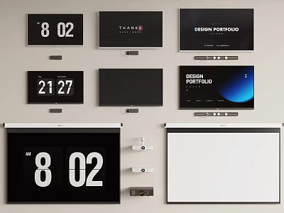 Advanced Projection Monitoring Setup Featuring Multiple Screens Time Display And Design Showcase 3d model
