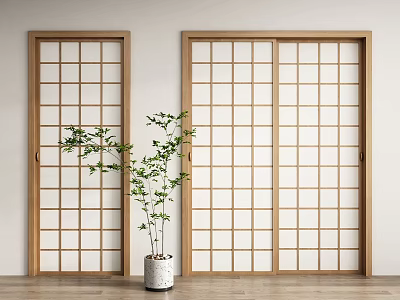 Japanese-style sliding door 3d model
