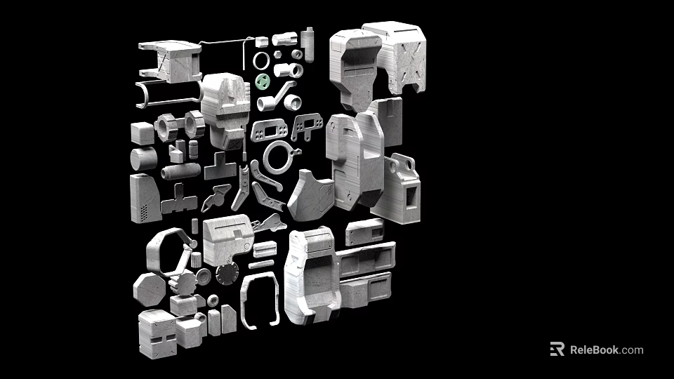 Industrial Equipment Assorted Metal Components And Mechanical Parts For Machinery Systems 3d model 