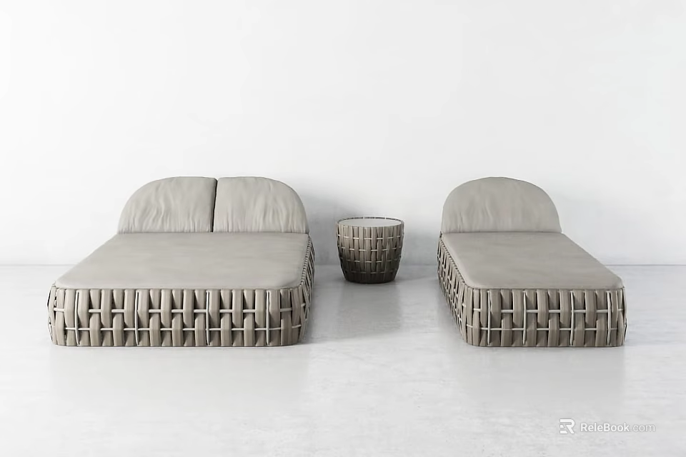 Light Gray Woven Outdoor Chaise Lounge Sofa With Matching Side Table 3d model