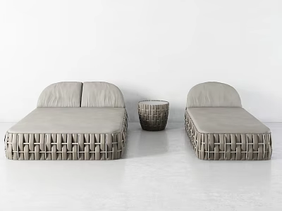 Light Gray Woven Outdoor Chaise Lounge Sofa With Matching Side Table 3d model Light Gray Woven Outdoor Chaise Lounge Sofa With Matching Side Table 3d model