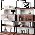 Stylish Decorative Ornament Set With Books And White Vases On Wooden Shelves