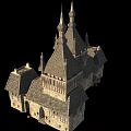 Historic Medieval Architecture With Pointed Towers Stone Walls And Wooden Frames