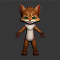 3D Cartoon Cat Character With Orange Fur White Belly Green Eyes Standing Pose