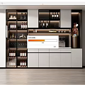Elegant Modern Wine Cabinet with Glass Shelves Featuring Wine Bottles and Glasses
