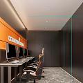 Modern Office Interior With Arch Design Orange Walls And Marble Flooring