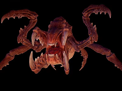 Ferocious Red Armored Monster With Multiple Sharp Claws And Open Fanged Mouth 3d model
