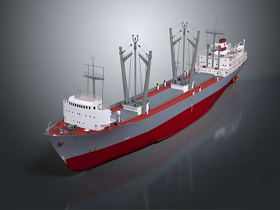 Large Cargo Ship With Red And White Hull Multiple Cranes On Deck 3d model