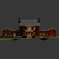 Elegant Red Brick Detached Villa Featuring Grey Roof Chimneys Green Lawn Pathway And Fence