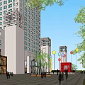 Modern Commercial Complex With High Rise Towers Podium Buildings And Green Spaces