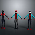 Three 3D SpiderMan Character Models With Different Costumes And Poses