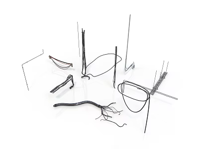 Modern Kitchen Equipment Tools With Metal Stands Knives And Cables 3d model
