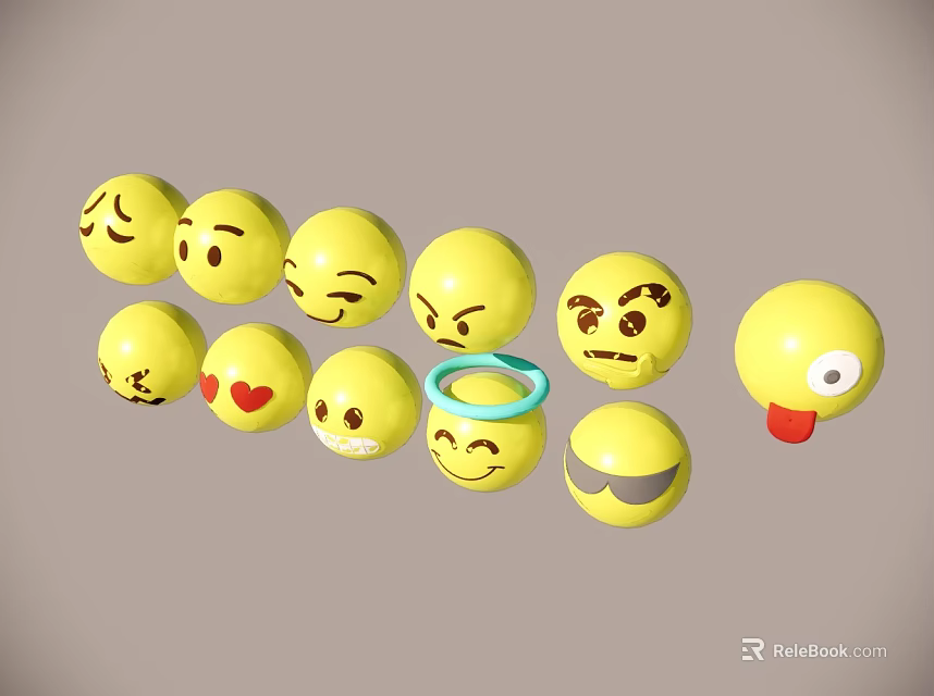 Yellow Emoji Faces Decorative Ornament Set with Various Expressions Cute Decorative Pieces 3d model 
