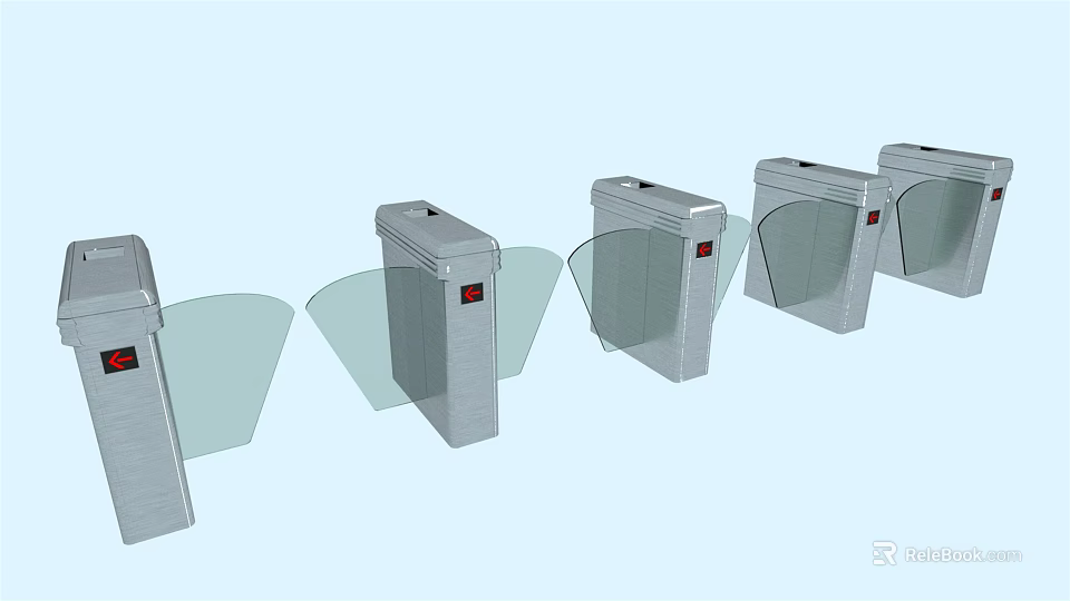 Public Facilities Automatic Turnstiles With Glass Barriers And Red Indicator Lights 3d model 