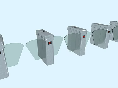 Public Facilities Automatic Turnstiles With Glass Barriers And Red Indicator Lights 3d model