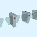 Public Facilities Automatic Turnstiles With Glass Barriers And Red Indicator Lights