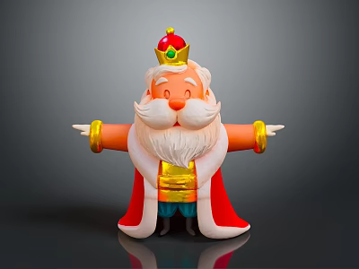 Cheerful Cartoon Character With Red Cape Golden Crown White Beard And Outstretched Arms 3d model
