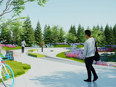 Scenic Park Landscape With Lush Trees Colorful Flowers Walking Paths And People Relaxing 3d model