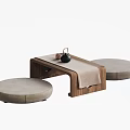 Natural Wooden Tea Table and Chairs with Mat Teapot and Two Round Cushions