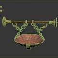 Copper Tea Set with Hanging Bowl Design Horn Shaped Ends Wooden Handle and Chains