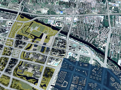 Aerial View Urban Planning Layout With Road Networks Green Spaces And Building Zones 3d model