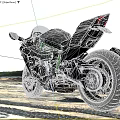 Stylish Black Sport Motorcycle With Green Frame Accents On Gravel Road Landscape