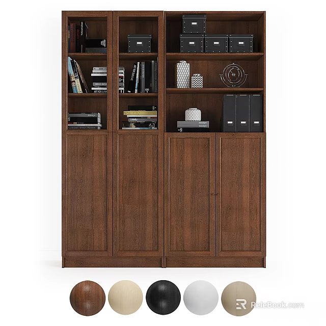 Wooden Home Office Desk Chair Set With Brown Storage Cabinet And Color Options 3d model 