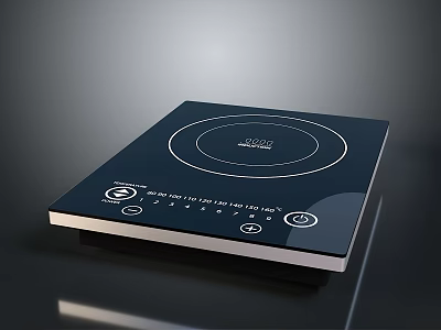 Smooth Black Induction Cooktop with Control Buttons and Circular Heating Zone for Kitchen Use 3d model