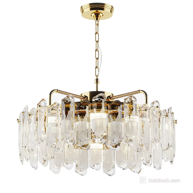 Elegant Luxury Crystal Chandelier With Gold Frame And Clear Crystal Pendants 3d model 
