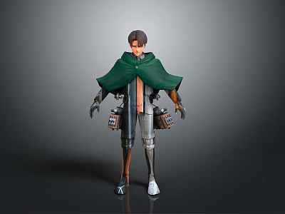 Man With Green Cape And Mechanical Arms In Action Figure Design 3d model